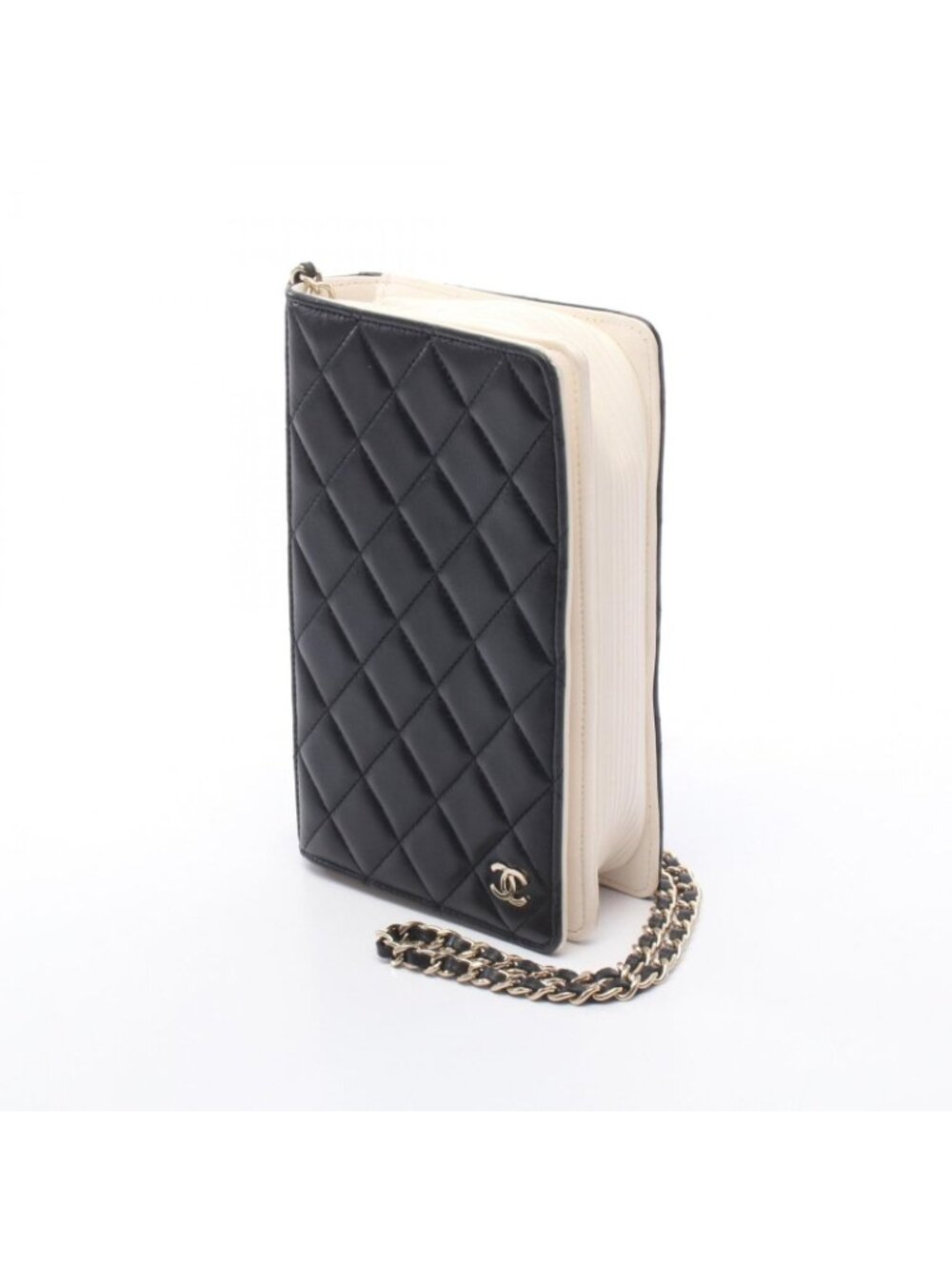 Chanel Shoulder Bag Book Quilted Black White Lambskin Chain Wallet - Picture 11 of 11